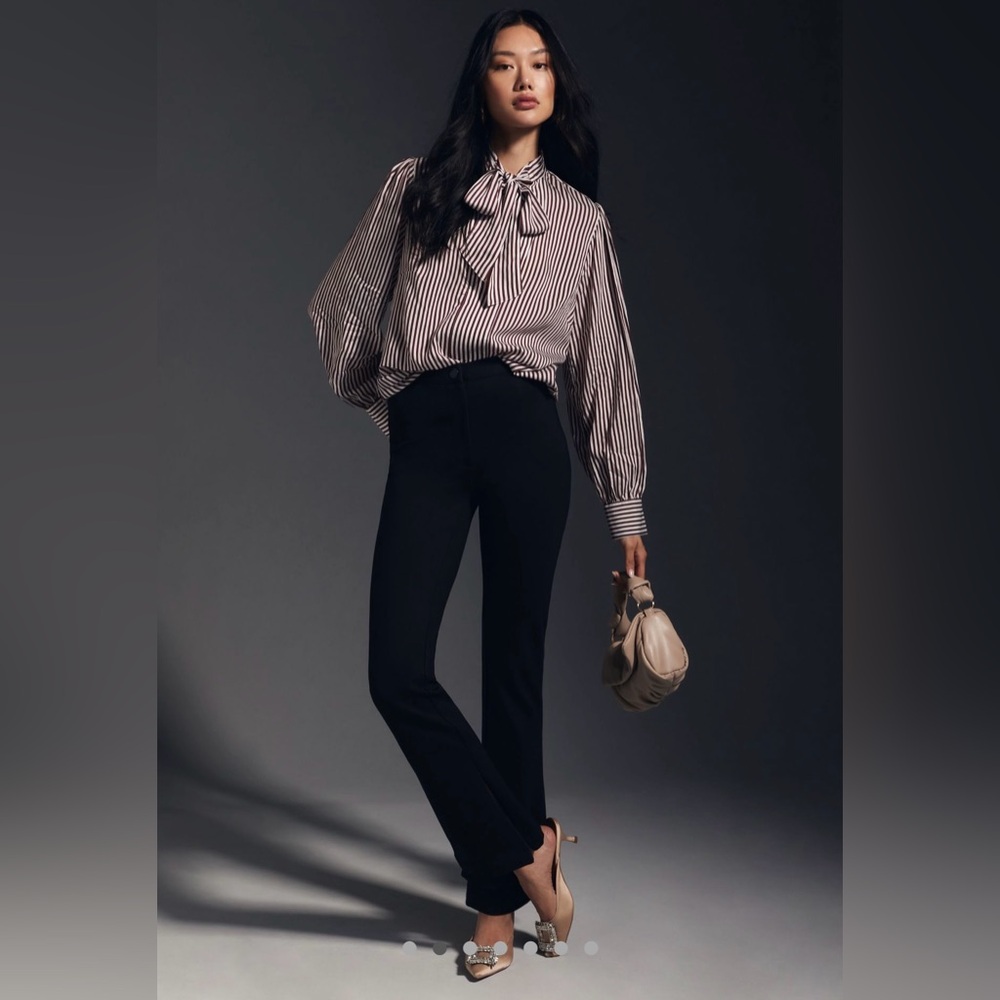 Anthropologie Maeve mid rise stretch black pants slits and zip ankles NWT 4T